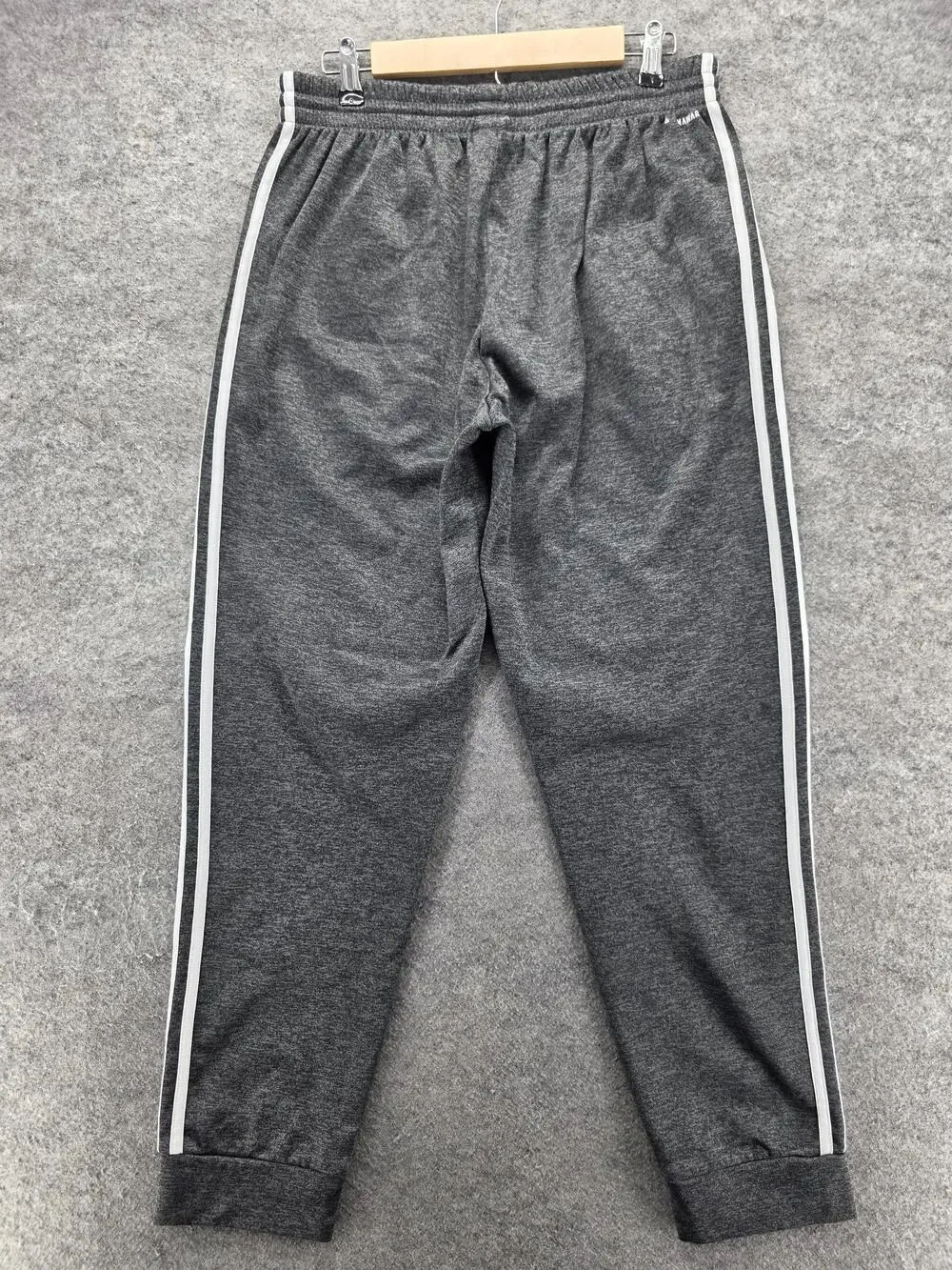 Adidas Pants Mens L Gray Jogger Fleece Elastic Waist Stretch Side Stripe Pockets